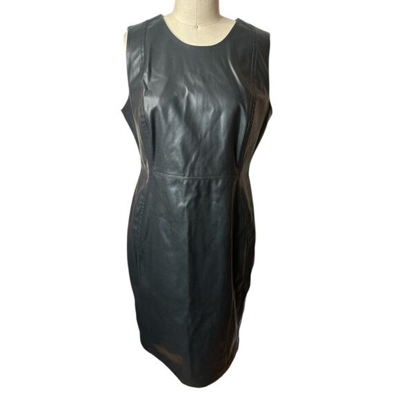 Calvin Klein Black Vegan Leather Sleeveless Dress Women's Size 12 - Picture 2 of 7